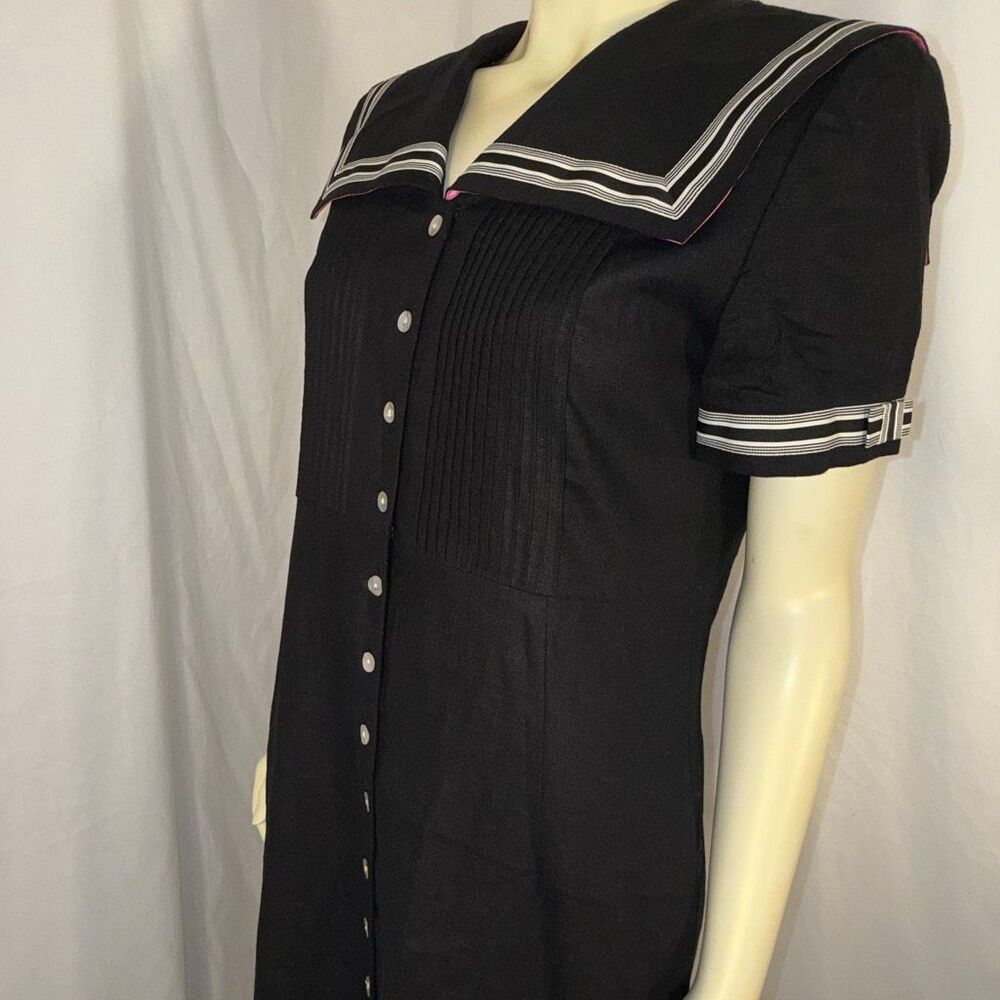 Vintage 90s Jessica Howard Petite Black Linen Blend Sailor Midi Dress Nautical P - Picture 9 of 16
